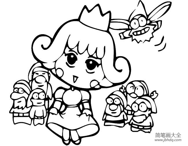 白雪公主和七个小矮人简笔画