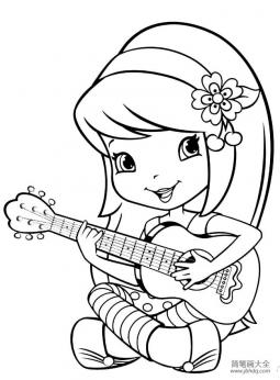 人物简笔画大全 弹吉他的小女孩简笔画