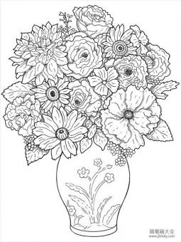 花瓶里的花朵简笔画图片