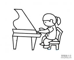 弹钢琴的小女孩简笔画