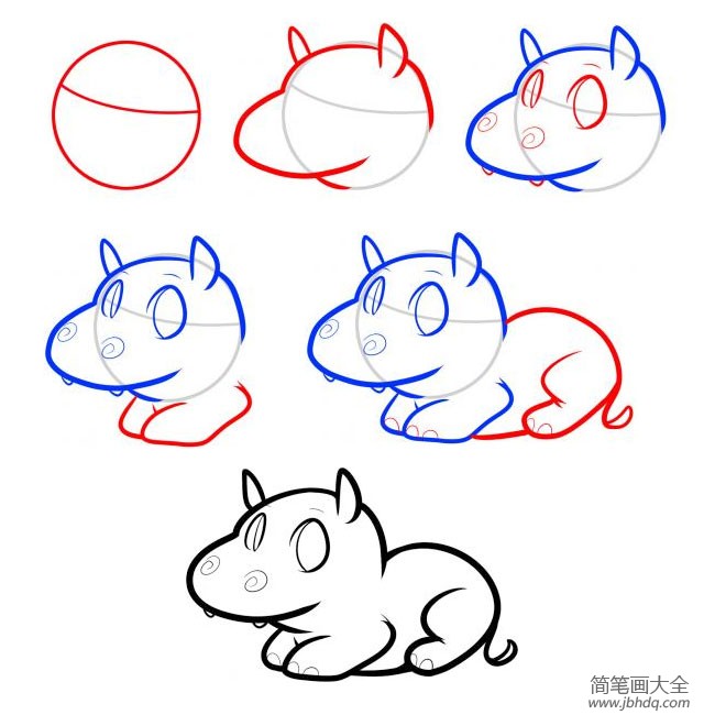 动物简笔画教程 河马的简笔画画法