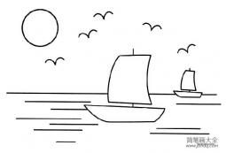 帆船与大海简笔画图片