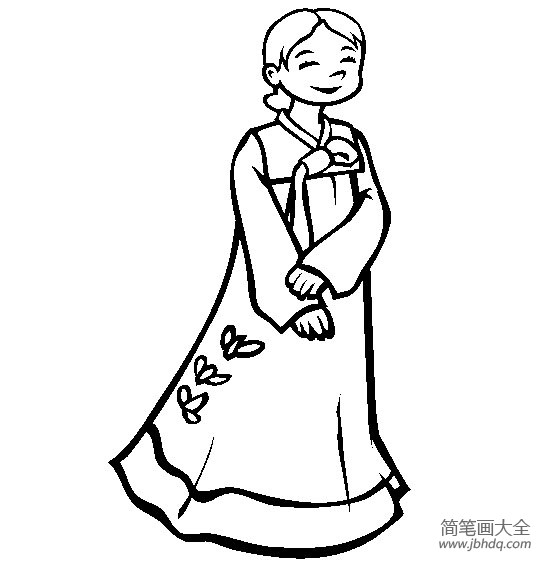 世界民族服饰简笔画 韩国小女孩简笔画图片