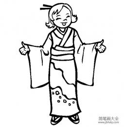世界民族服饰简笔画  日本小女孩简笔画图片