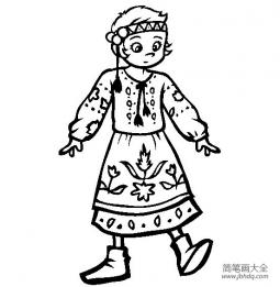 世界民族服饰简笔画 乌克兰小女孩简笔画图片