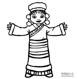 世界民族服饰简笔画 西藏小女孩简笔画图片