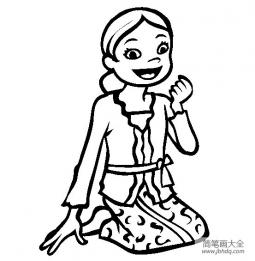 世界民族服饰简笔画 印度尼西亚巴厘小女孩简笔画图片