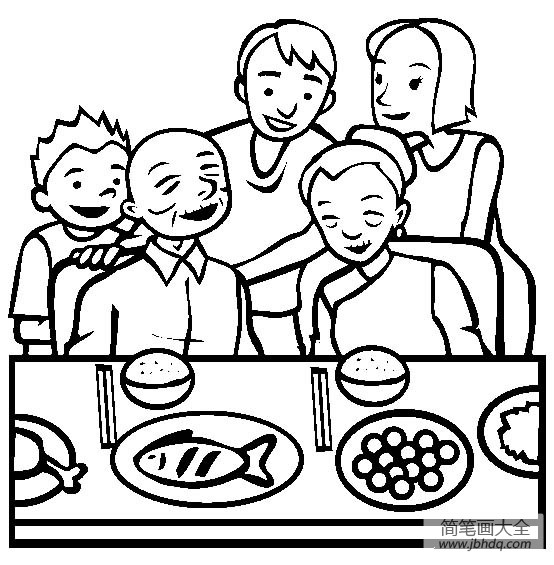 一家人吃晚饭简笔画图片