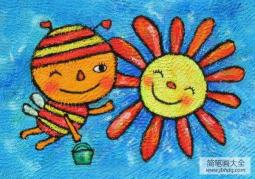 儿童版画 蜜蜂和花