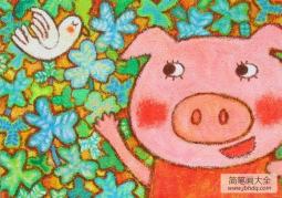儿童版画 小猪和白鸽
