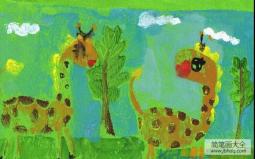 儿童版画 两只长颈鹿