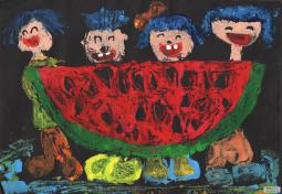 儿童版画 我们吃西瓜