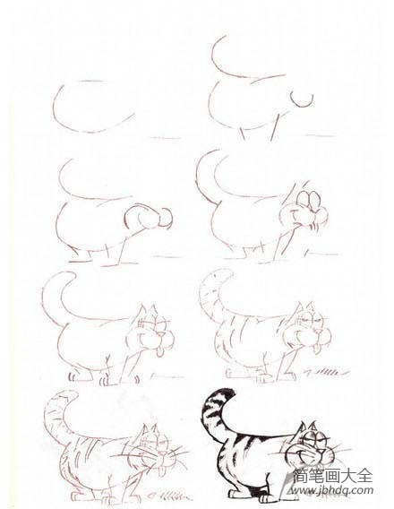 简笔画教程 卡通猫咪的简笔画步骤图