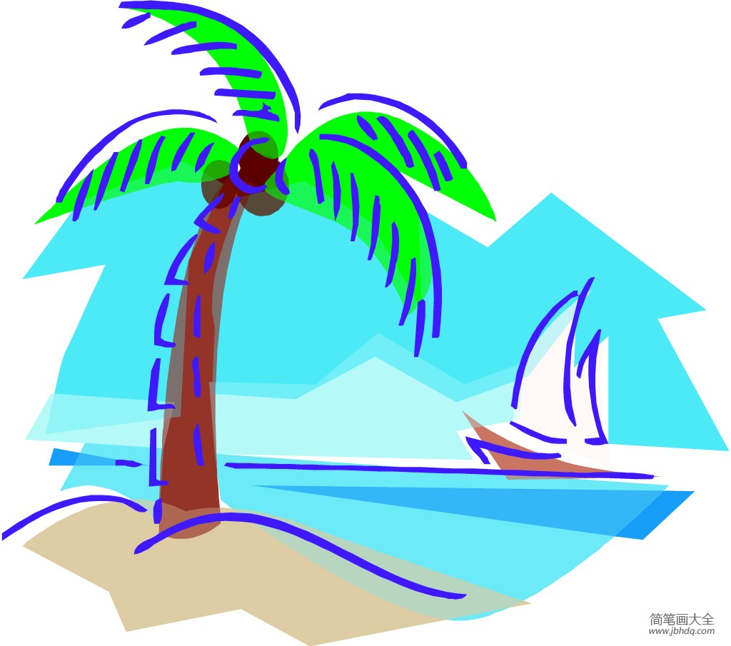 彩色椰子树简笔画图片