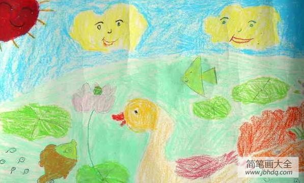 儿童画 夏天的池塘