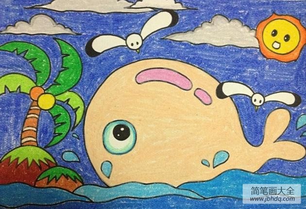 儿童画 游泳的鲸鱼