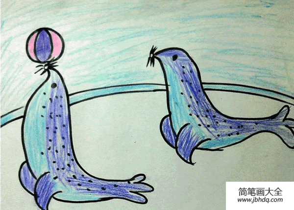 儿童画 海狮的表演