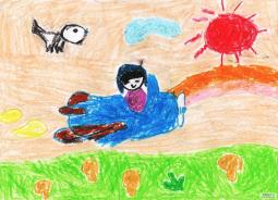 儿童画 开着飞机去旅游