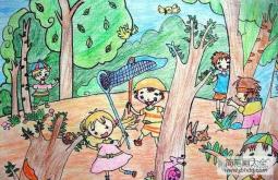 儿童画 树林里的夏日景色