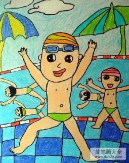 儿童画 游泳身体棒