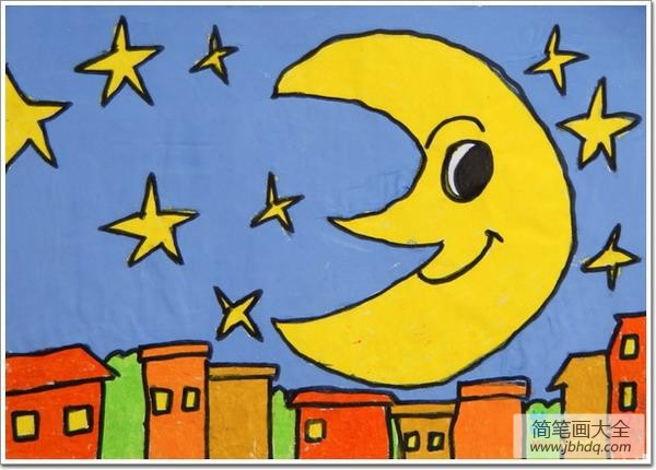 关于中秋节的儿童画-眨眼睛的月亮