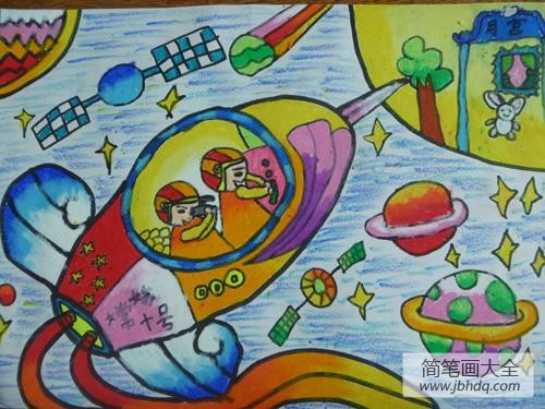 我请月亮吃月饼绘画,中秋节儿童画