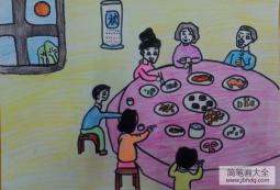 中秋节为主题儿童画-中秋夜宴