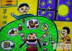 中秋节赏月儿童画-中秋美食多