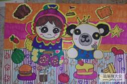中秋节赏月儿童画-我和小熊赏月