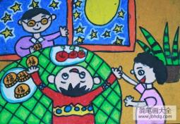 小学生中秋节儿童画-欢度中秋夜