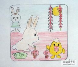 小学生中秋节绘画图片-玉兔和月饼