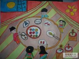 中秋节创意儿童画-中秋节团圆饭