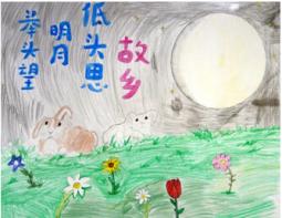 月儿还是故乡明，中秋节儿童绘画