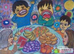 一起赏月吃月饼三年级中秋节绘画
