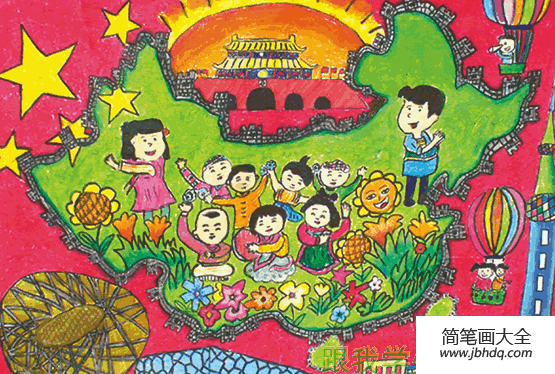 庆十一爱中华儿童画-祖国腾飞