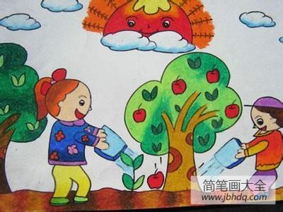 国庆节主题儿童画-苹果熟了