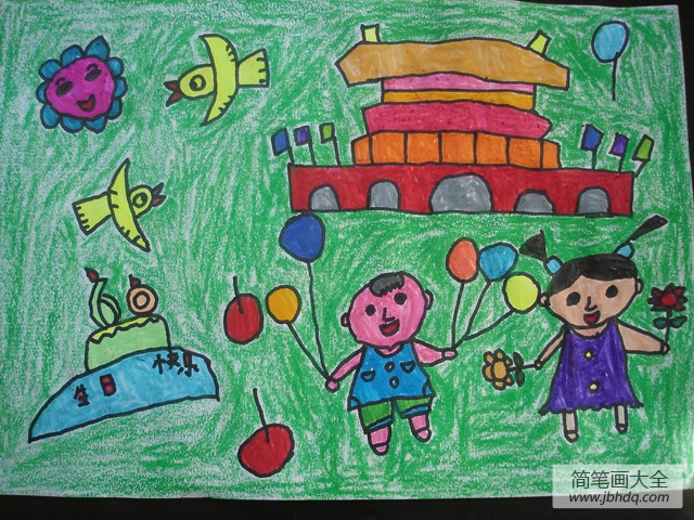 祖国生日快乐中学生国庆节绘画作分享