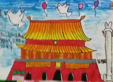 北京天安门,以国庆节为主题的儿童画