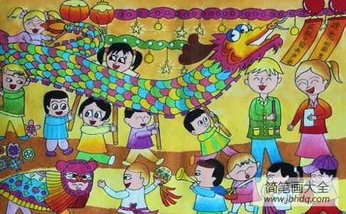 国庆节舞龙,欢庆国庆节儿童画作品分享