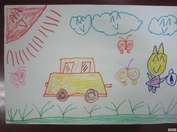 奔跑的小汽车儿童画画作品