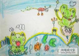 荷塘里的青蛙儿童画画作品