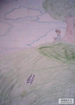 树阴下的少年儿童画画作品