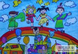 庆十一儿童画人物画-大家一起过国庆