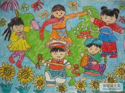 国庆节主题儿童画-祖国欢聚一堂