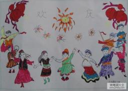 国庆节主题儿童画-各族人民是一家