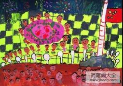 欢度国庆节儿童画-国庆大家一起吃美食