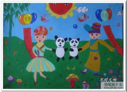 小学生国庆节儿童画-国庆看熊猫