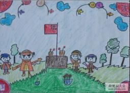 国庆节的图画儿童画-升国旗奏国歌