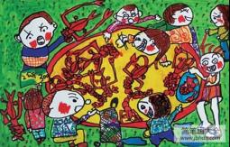 快乐的国庆节儿童画-国庆吃龙虾