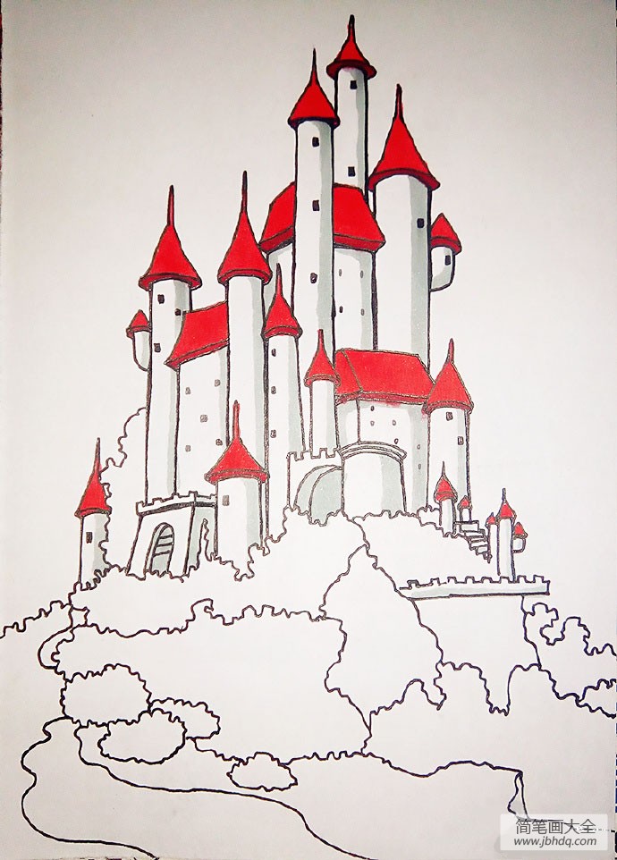 漂亮的城堡简笔画步骤图
